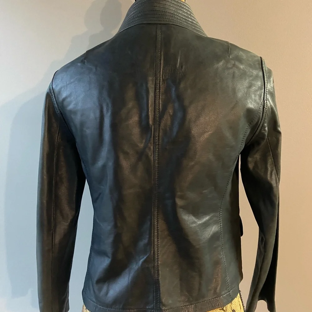 J Crew Sz S Steel Grey Leather Jacket - Picture 4 of 12